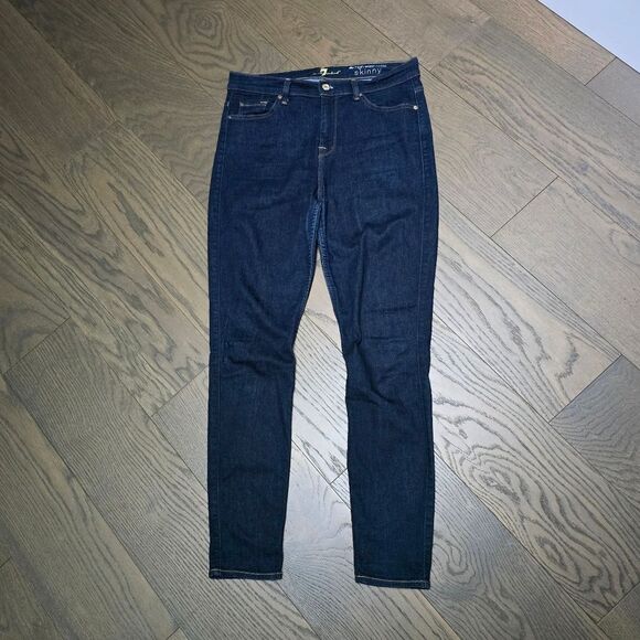 7 For All Mankind The High Rise Ankle Skinny Dark Wash Jeans - Picture 3 of 10